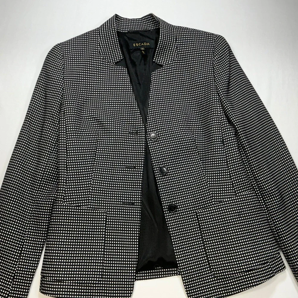 ESCADA Blazer Black & White Checkered Print Career‎ Business Casual Coat